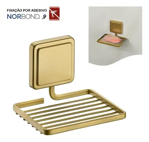 Suporte Porta Sabonete Banheiro Adesivo Dupla Face - Dourado